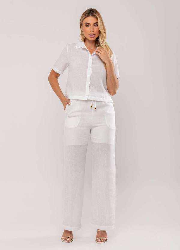 Vista 2 Conjuto Camisa Manga Curta e Calça Pantalona Branco Salvatore Fashion Salvatore Fashion