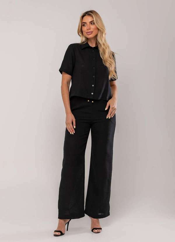 Vista 2 Conjuto Camisa Manga Curta e Calça Pantalona Preto Salvatore Fashion Salvatore Fashion