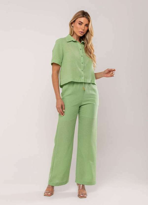 Vista 2 Conjuto Camisa Manga Curta e Calça Pantalona Verde Salvatore Fashion Salvatore Fashion