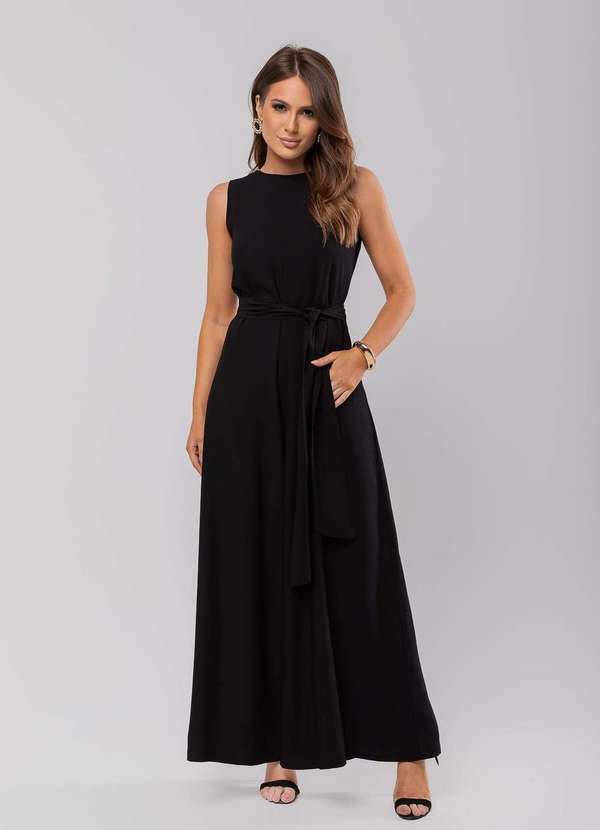 Macacão Regata Feminino Alfaiataria Pantalona Fashion Preto