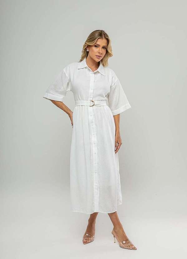 Vista 2 Vestido Midi Chemise com Cinto Branco Salvatore Fashion Salvatore Fashion