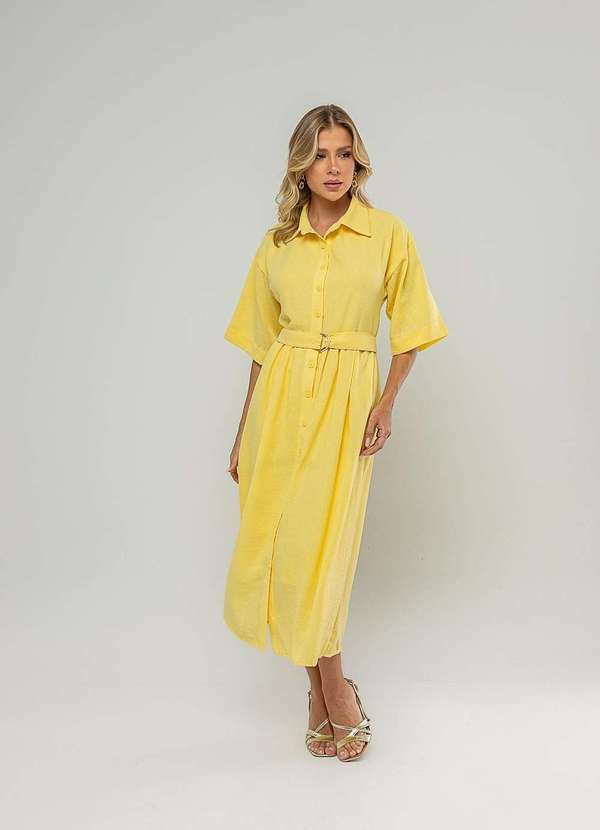 Vista 2 Vestido Midi Chemise com Cinto Amarelo Salvatore Fashion Salvatore Fashion