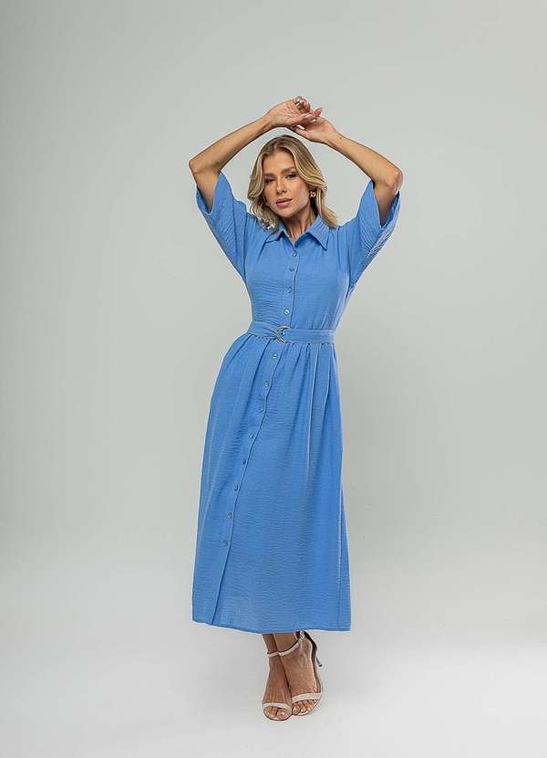 Vista 2 Vestido Midi Chemise com Cinto Azul Salvatore Fashion Salvatore Fashion