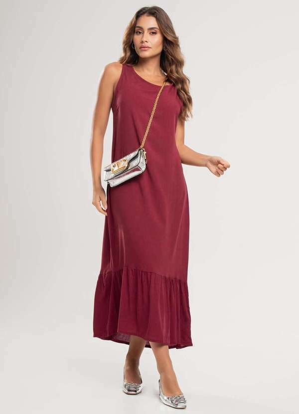 Vestido Midi Regata Babado Viscolinho Fashion Vermelho