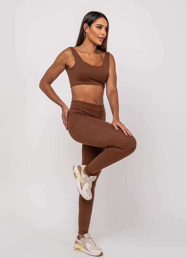 Vista 2 Calça Legging Suplex Poliamida com Bolso Quadrado Marrom Salvatore Fashion Salvatore Fashion