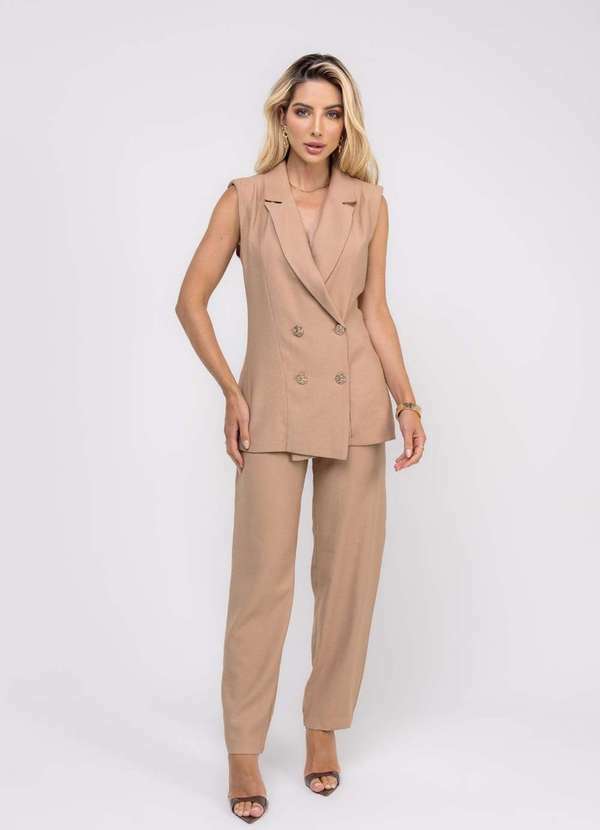 Conjunto Alfaiataria Wide Leg e Colete Bege