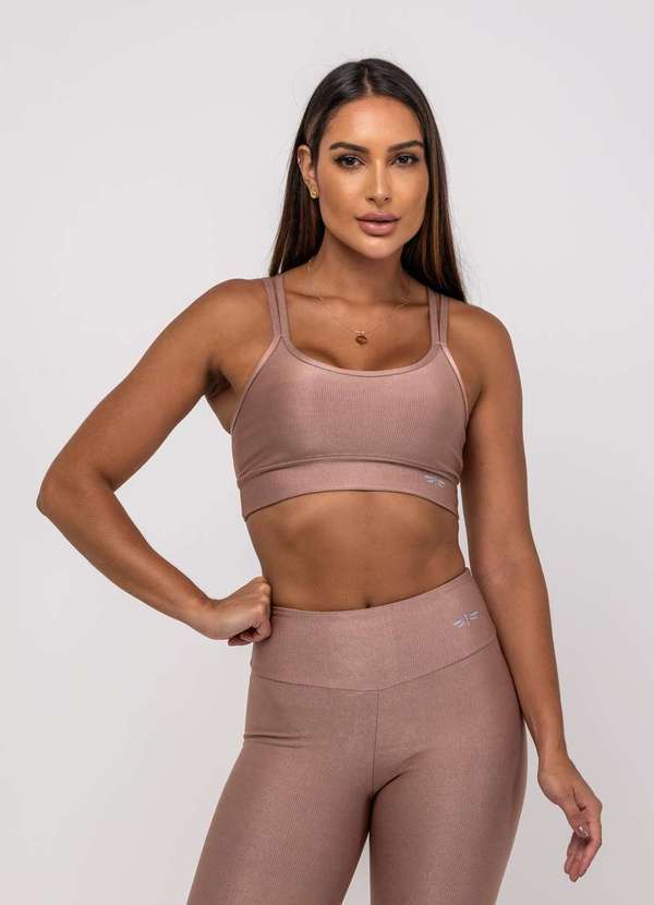 Vista 2 Top Suplex Canelado Brilho Decote e Tiras Fashion Marrom Salvatore Fashion Salvatore Fashion