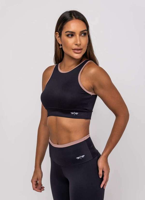 Top Suplex Poliamida com Detalhes Viés Preto