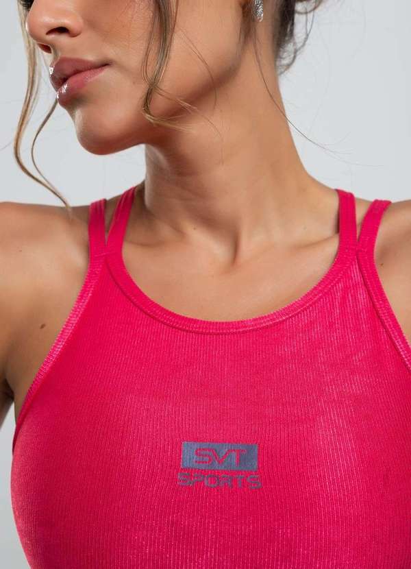 Vista 2 Top Suplex Canelado Brilho com Decote Alto e Tiras Fashion Rosa Salvatore Fashion Salvatore Fashion