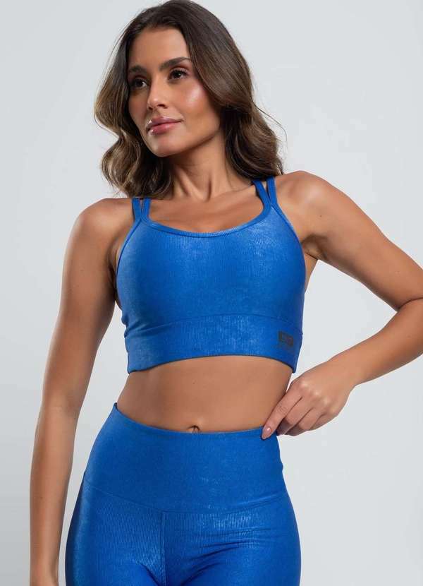 Vista 2 Top Suplex Canelado Brilho Decote e Tiras Fashion Azul Salvatore Fashion Salvatore Fashion