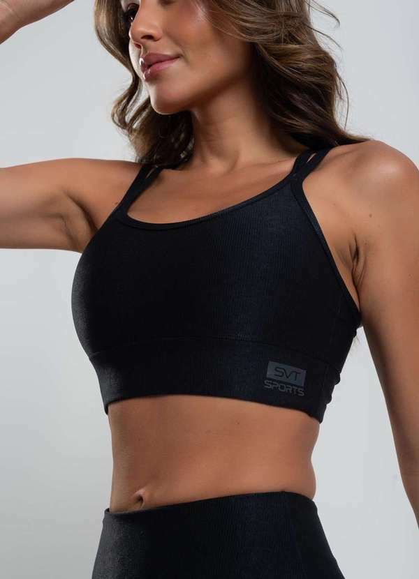 Vista 2 Top Suplex Canelado Brilho Decote e Tiras Fashion Preto Salvatore Fashion Salvatore Fashion
