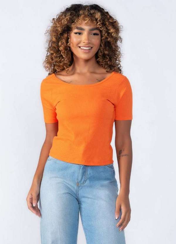 Blusa Canelada Detalhe Costas Laranja
