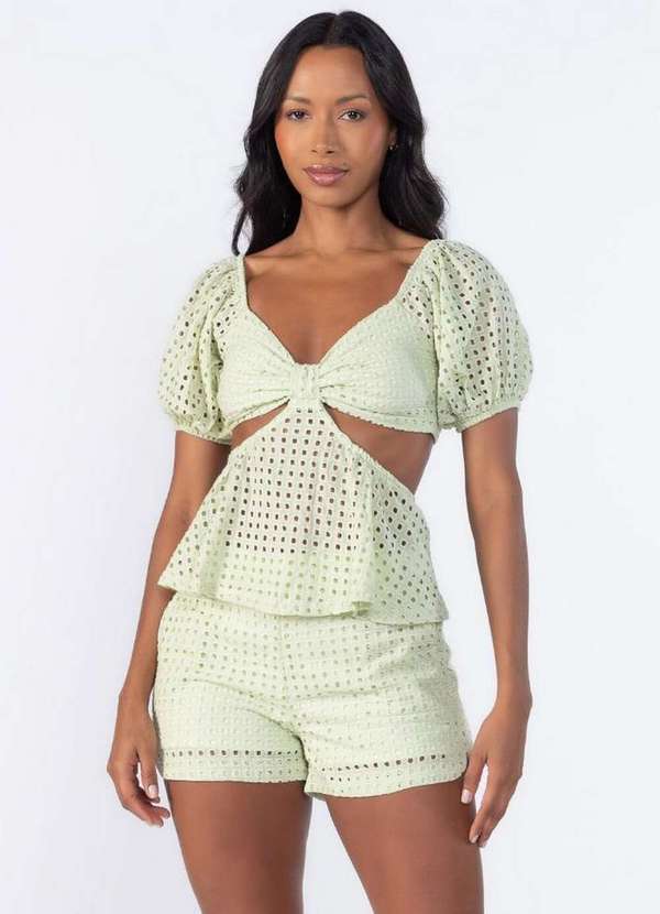 Blusa Laise Recorte Manga Bufante Verde