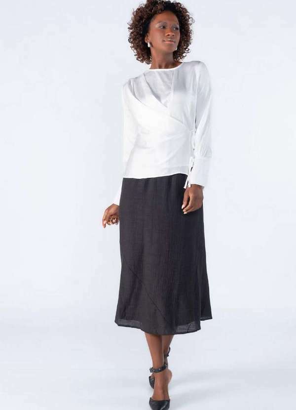 Blusa Poliester Transpassada Branco