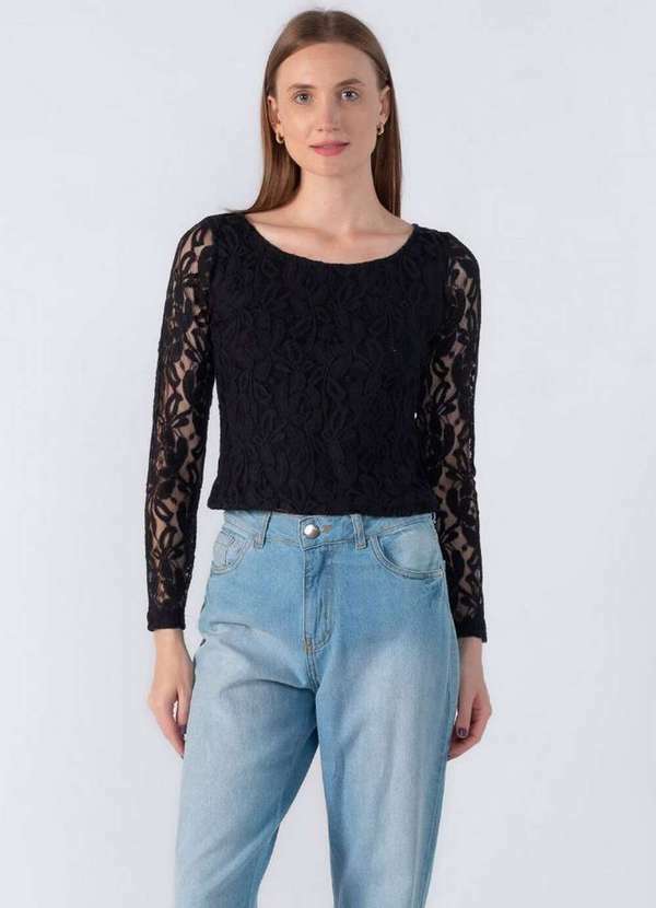 Blusa Renda Manga Longa Preto