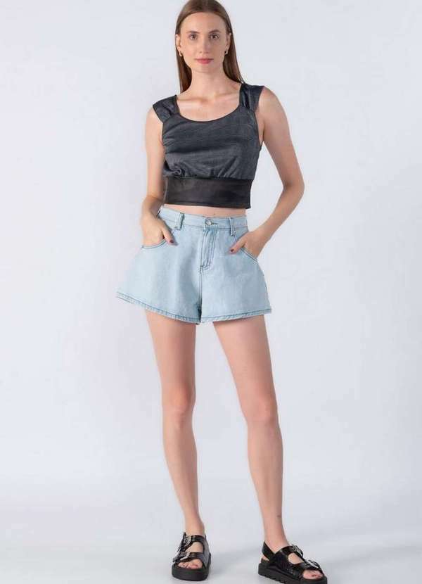 Cropped Xadrez com Alca Preto