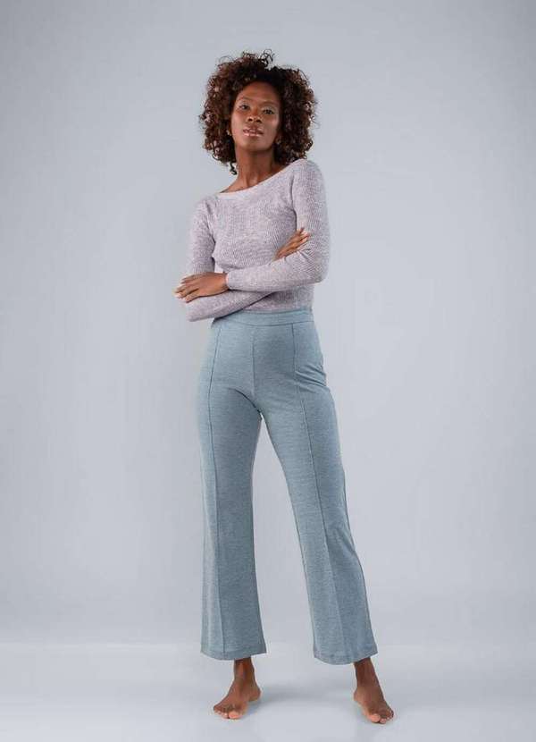 Calca Pantacourt Viscose Nervura Frente Verde