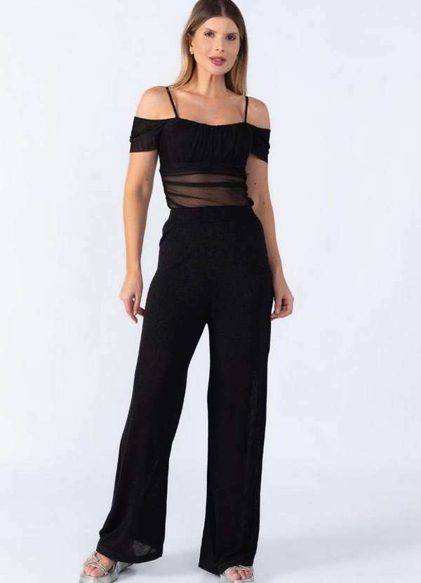 Calca Pantalona Fios de Lurex Preto