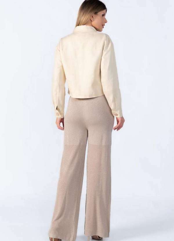 Calca Pantalona Fios de Lurex Bege