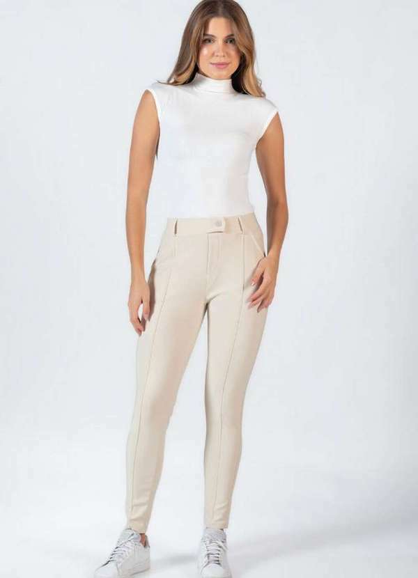 Calca Social Reta com Bolso Creme