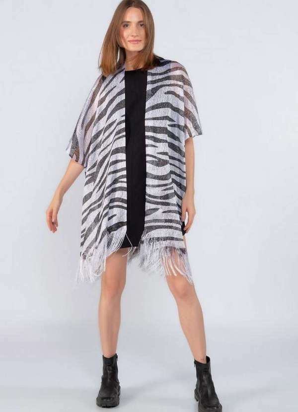 Kimono Animal Print em Lurex Prata