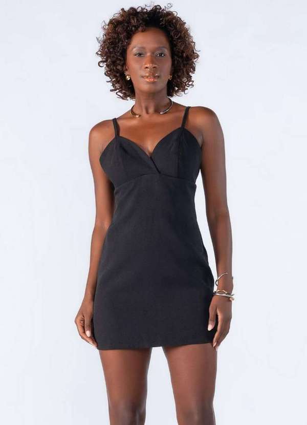 Vestido Curto Poliester Decotado Preto