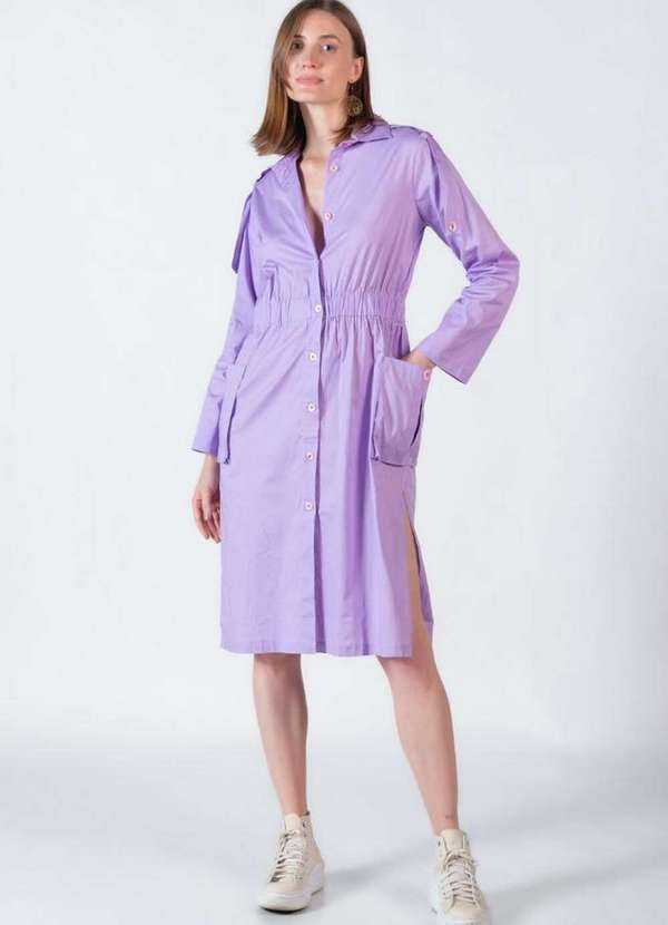 Vestido em Algodao com Bolsos Lilas