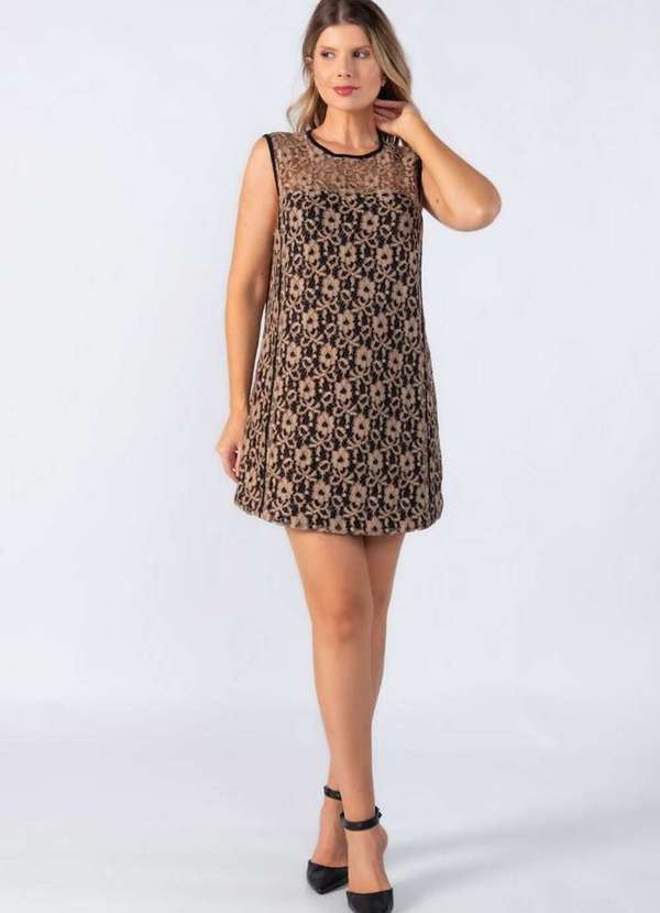 Vestido em Renda com Forro Marrom