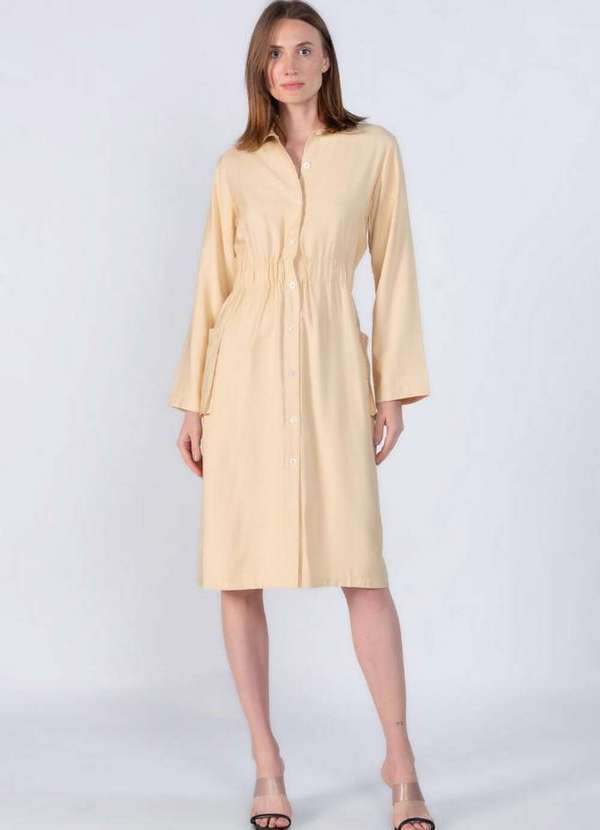 Vestido em Viscose Elastico na Cintura Bege