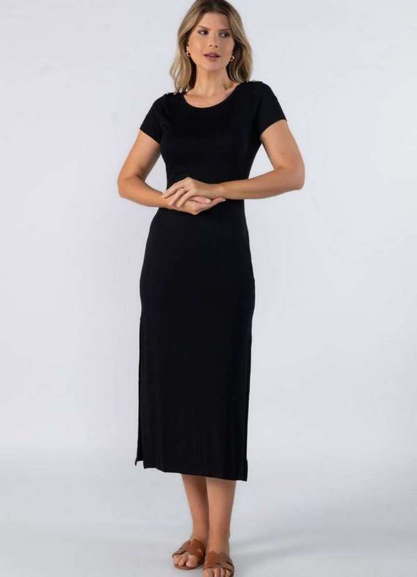 Vestido Longo de Malha Fina Preto