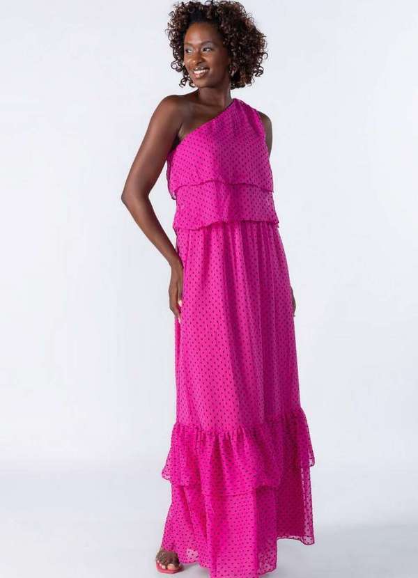 Vestido Longo Forrado com Babados Pink