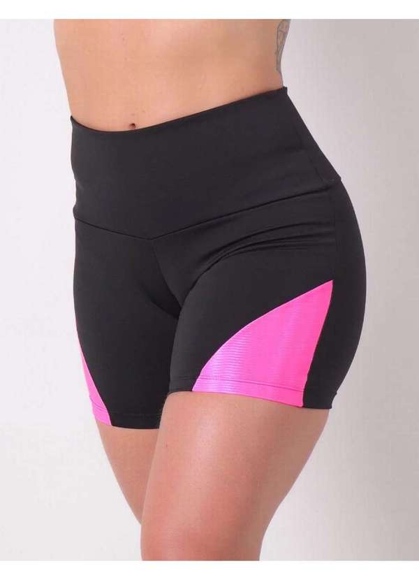 Short Fitness Feminino com Recortes Rosa Neon Pret