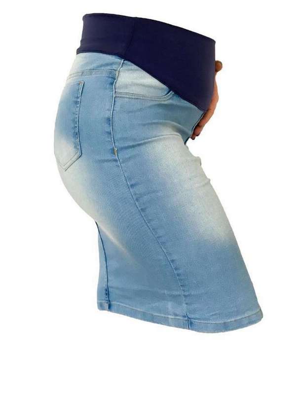 Kibella - Saia evangélica gestante jeans claro azul