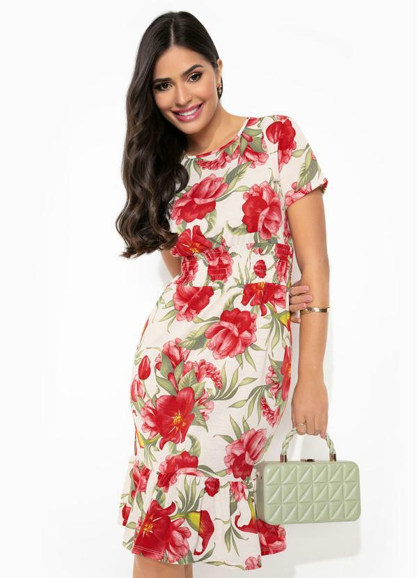 Vista 2 Vestido Floral Branco com Babado Rosalie Rosalie
