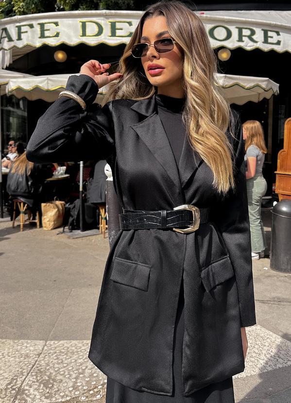 Vista 2 Blazer Oversized Preto com Bolsos Quintess Quintess