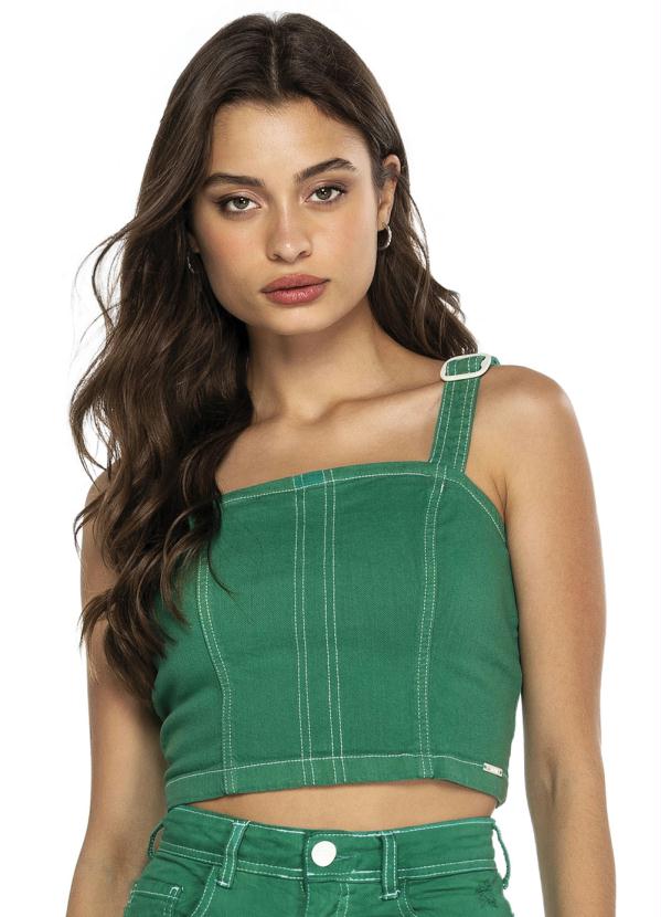 Blusa Verde Esmeralda Cropped em Sarja