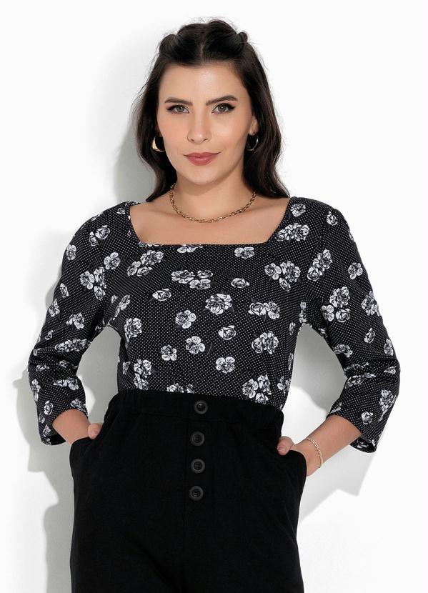 Vista 2 Blusa Floral Preto com Manga Rosalie Rosalie