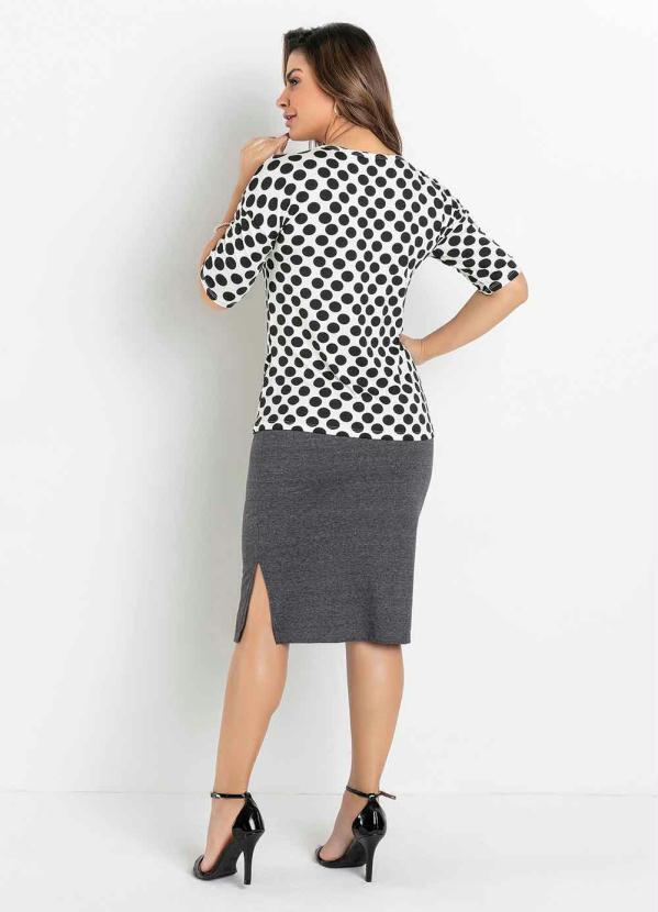 

Blusa Manga 7/8 Poá Off White Moda Evangélica, Bege