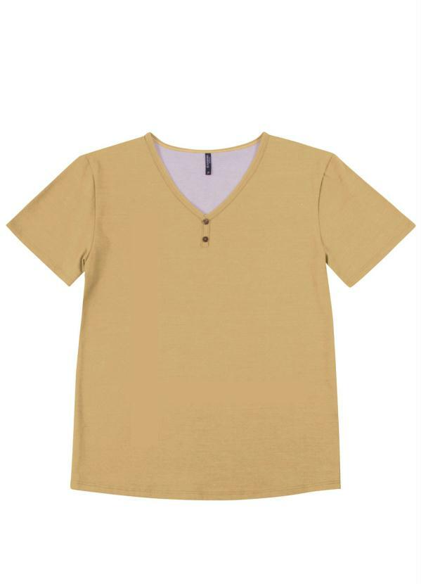 

Blusa Básica com Decote V e Botões Marrom