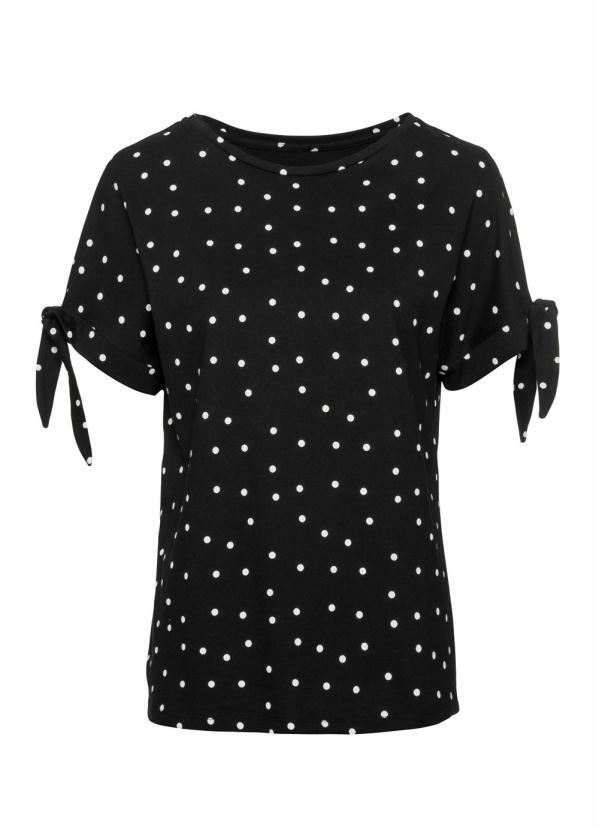 

Blusa com Amarração nas Mangas Poá Preta, Preto