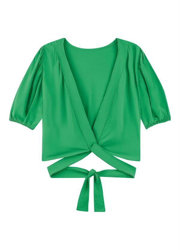 Vista 2 Blusa com Amarração Verde Marialícia Marialícia