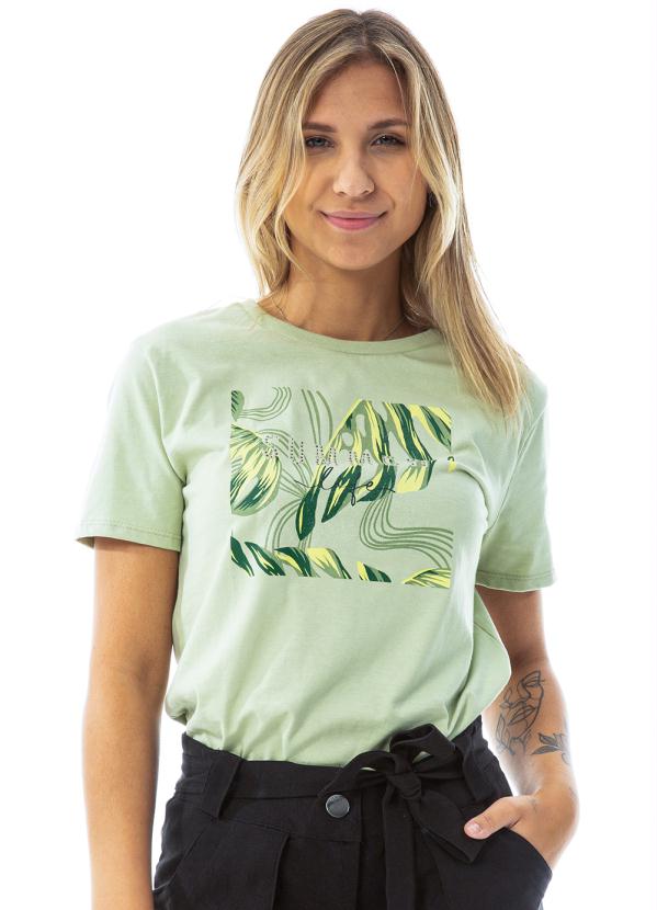 Blusa Feminina em Meia Malha com Estampa Verde