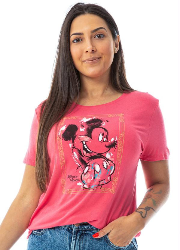 Disney - Blusa manga curta estampada em viscolinho rosa