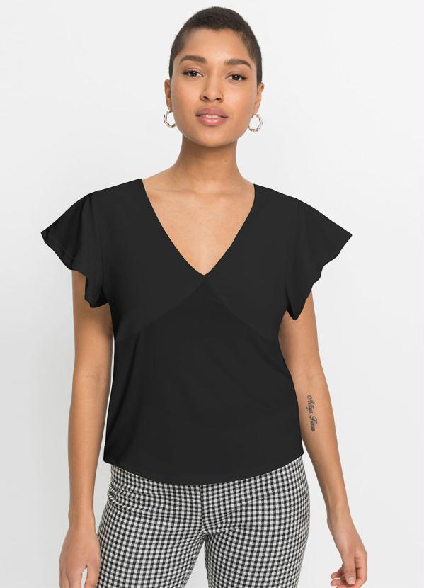 Vista 2 Blusa Manga Fluída Decote V Preta bonprix bonprix