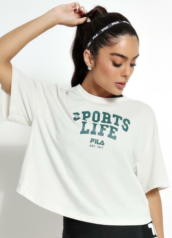 Vista 2 Camiseta Feminina Essetial Floating Over Bege Fila Fila