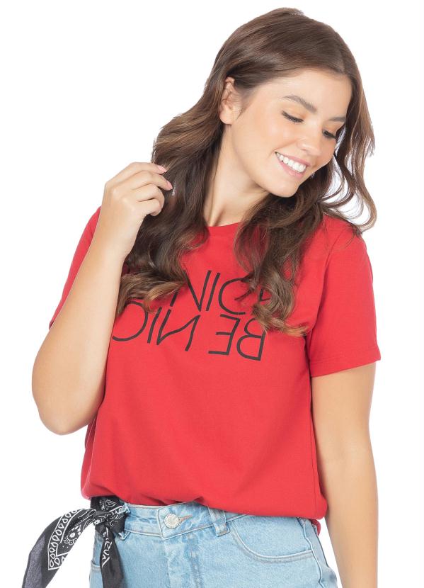 T-Shirt Estampa Be Nice Meia Malha Vermelho