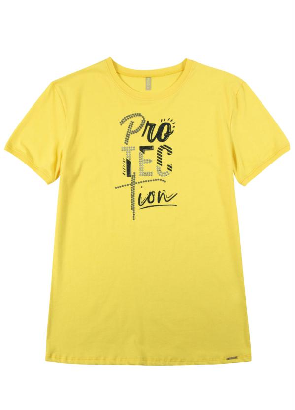 T-Shirt Estampada com Bordado Amarelo