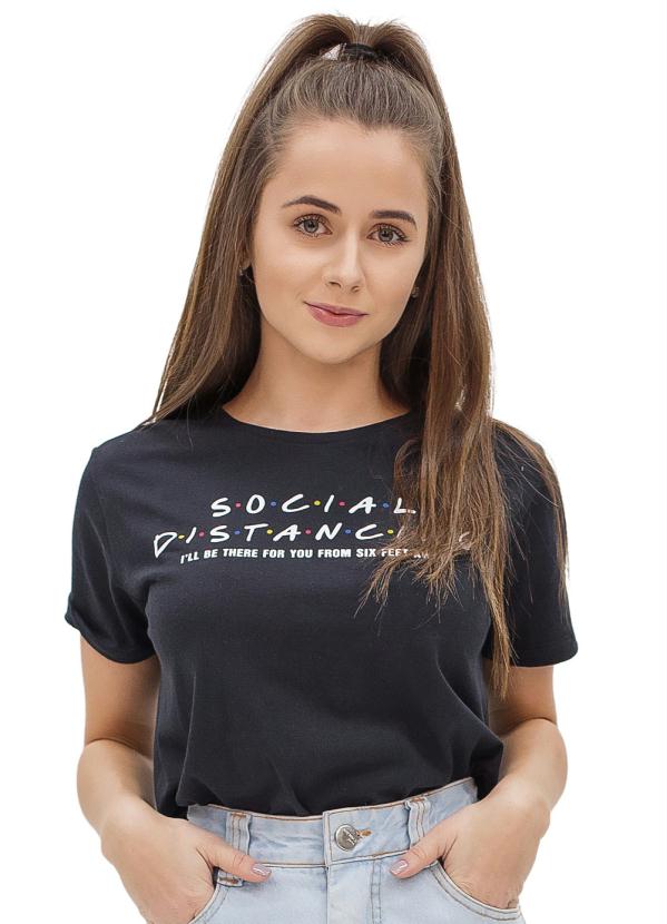 T-Shirt Feminina Estampada Preto