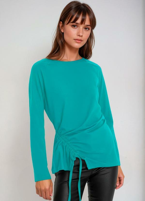 Blusa com Amarrção e Mangas Longas Turquesa