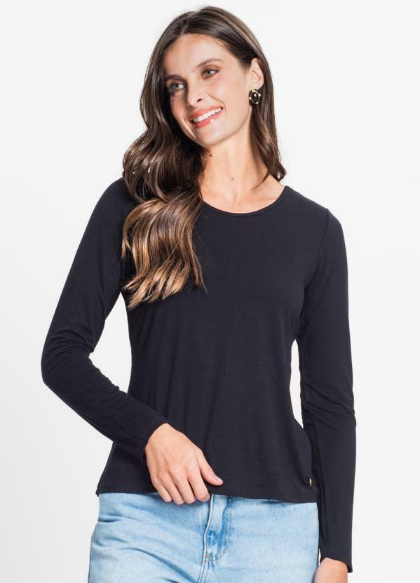 Vista 2 Blusa Feminina Manga Longa Preto Rovitex Rovitex